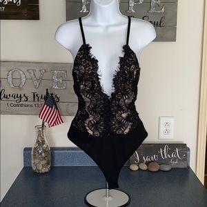 Plunging Neckline Lace Bodysuit
